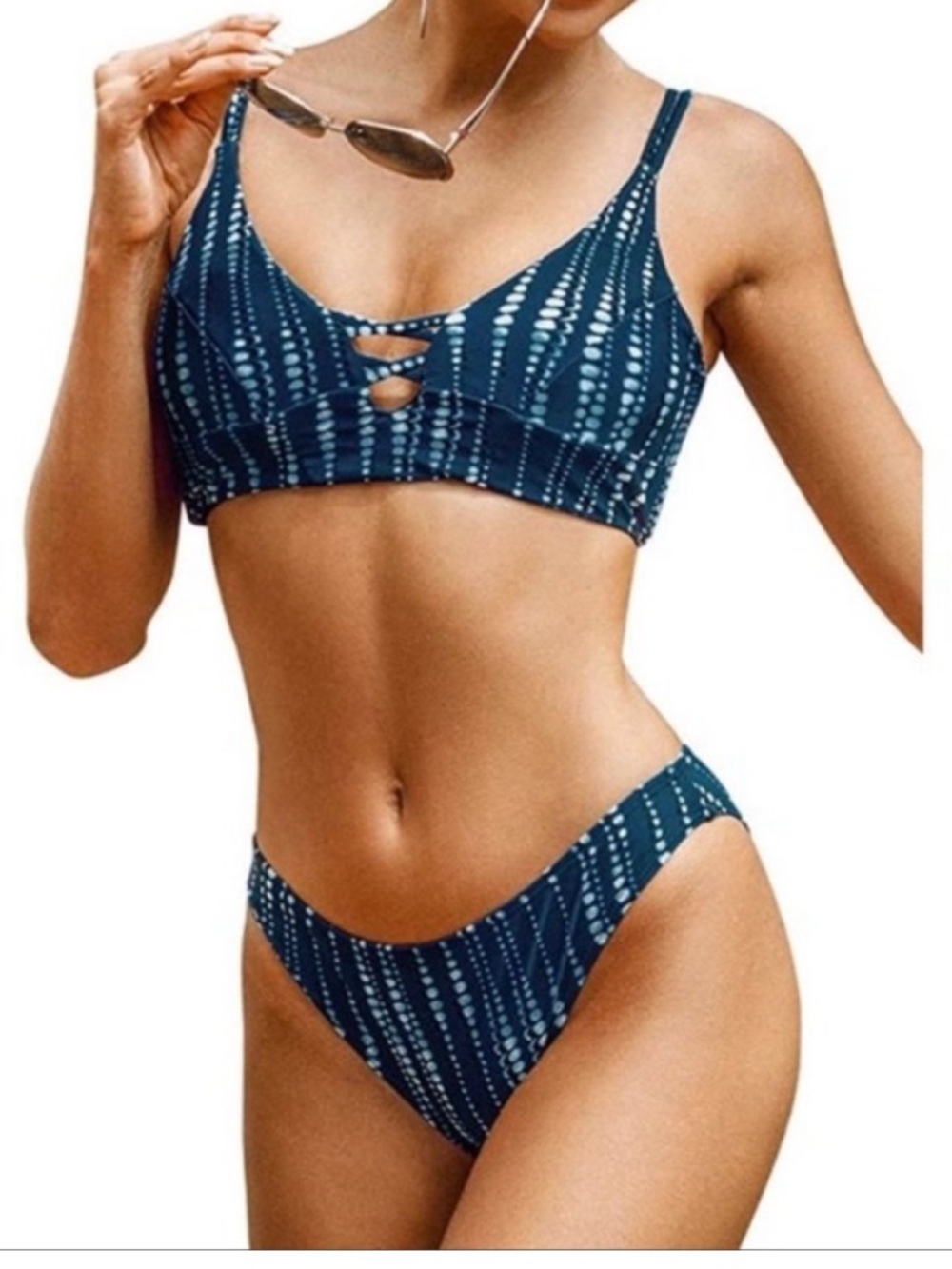 Cupshe Blue Patterned Cutout Bikini Top and Bottom